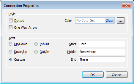 The Properties dialog for a connection.