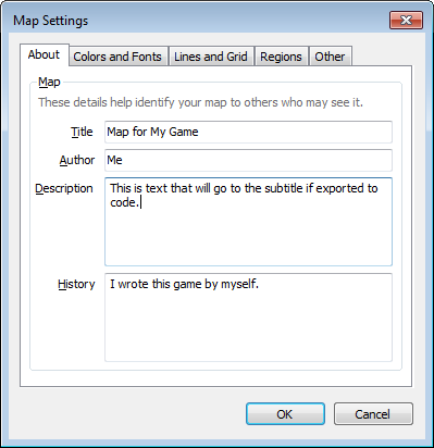 The ABOUT tab in Map Settings.