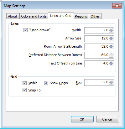 The Lines and Grid tab in Map Settings.